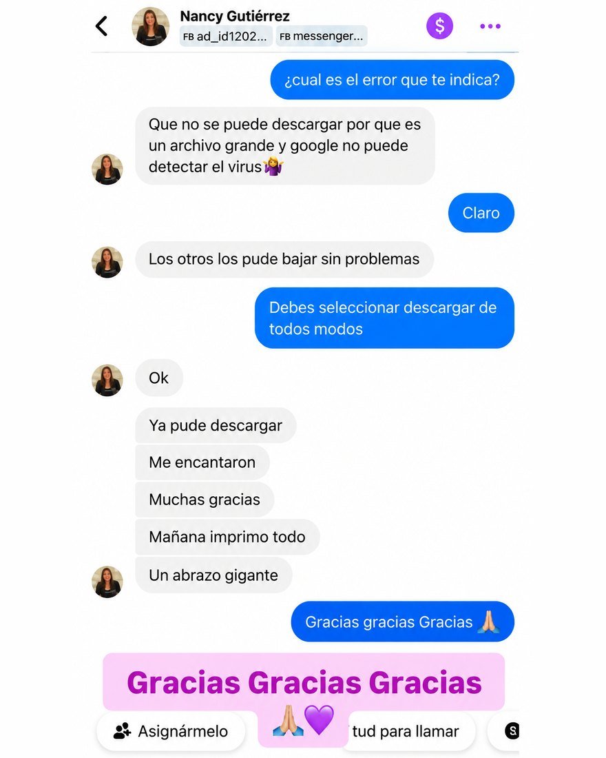 Captura real: mensaje de una terapeuta agradeciendo el kit tras descargarlo