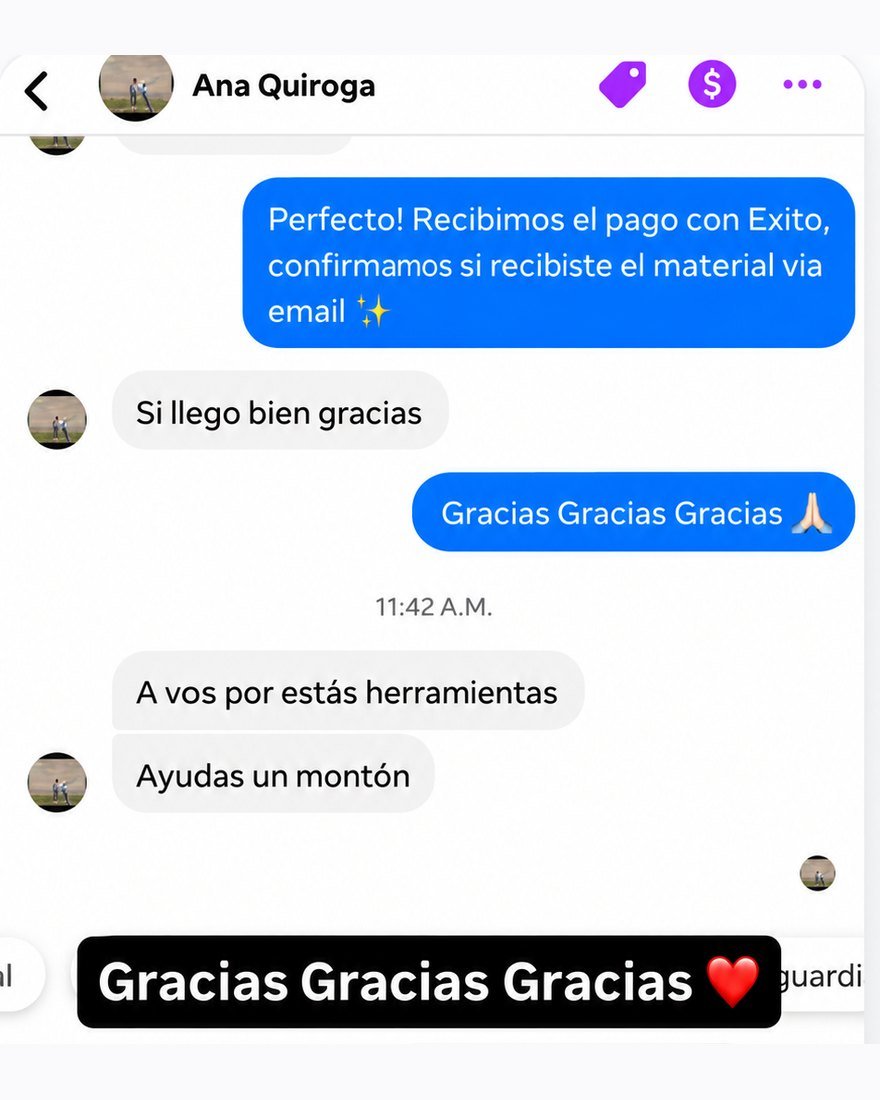 Captura real: clienta agradece las herramientas recibidas